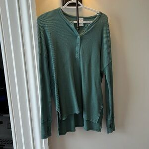 Aerie Green Waffle Knit Henley Top
